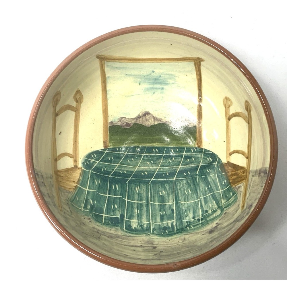 Liz Lawrence Bowl American Art Pottery Vintage Painted Signed 1985 6.5" Glazed